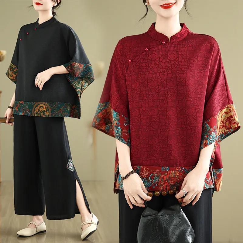 Chinese-style Chinese-style Button-down Shirt Tops for Women Summer New Loose Western Style Fashionable Shirt