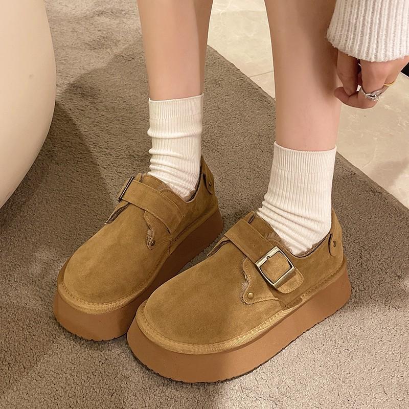 Women's Large Size Thick Sole Winter Warm Fur One Snow Boots Thickened Lined Ankle Boots Anti-slip Hiking Sports Cotton Shoes Loafers
