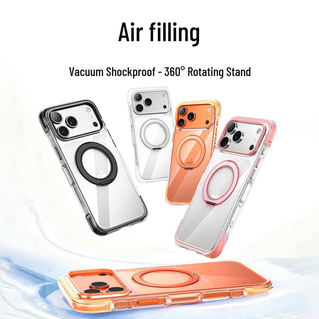 Compatible with Apple 17 Pro Max: 360° Magnetic Bracket Case; Apple 16: Transparent Airbag Case; and Couple 15.