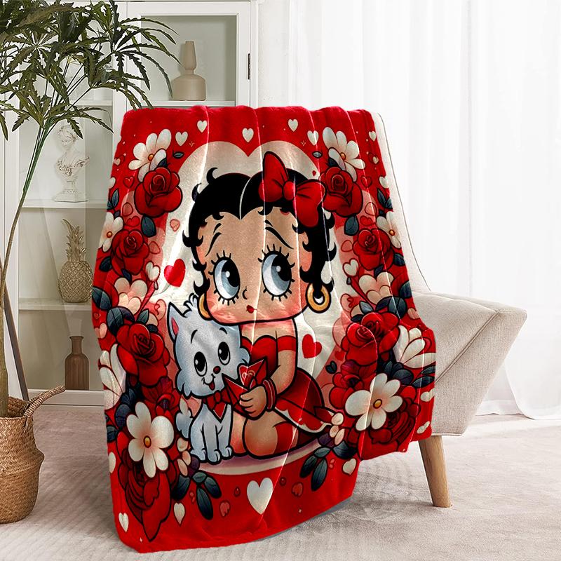 Betty Boop Print Blanket - Soft & Comfortable, for Bedroom, Travel, Sofa, Home Decoration - Birthday Christmas Gift for Friend