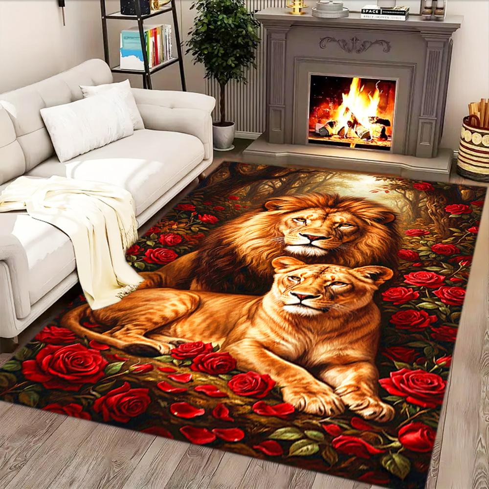 Lion Family In The Forest for Living Room Rug, BedRoom Rug, Study Room Rug, Hallway Decoration, Perfect for Home Decoration or Holiday Gifts