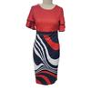 Women O-neck Layer Flared Sleeve Bodycon Dress Irregular Geometric Printing Hip Wrapped Office Lady Work Dress Workwear