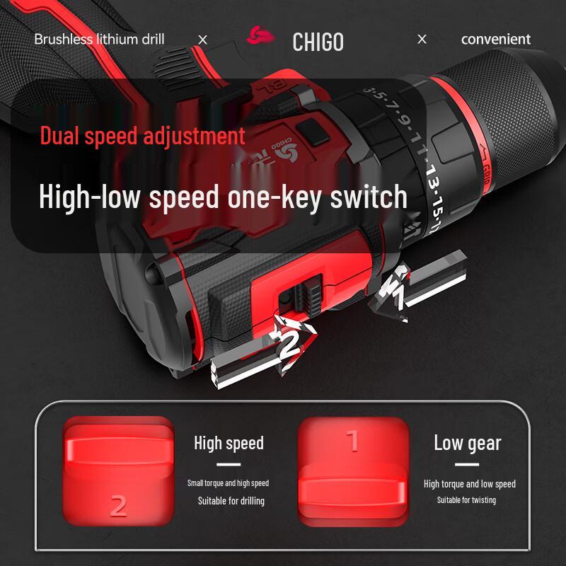 Zhigao 21V Brushless Cordless Multi-Function Impact Drill CN Plug (adapter Included)