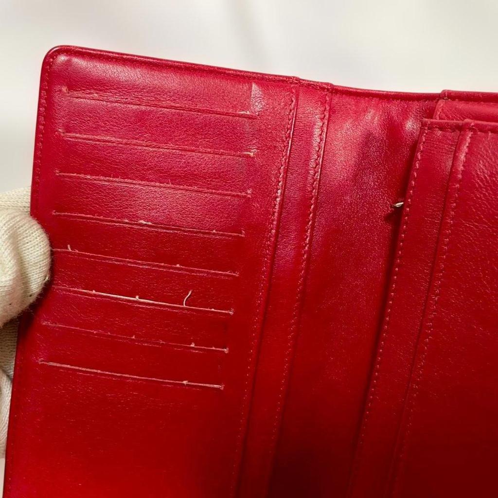 Used CHANEL Matelasse Long Wallet Red Enamel Coco Mark Bi-fold