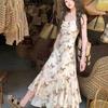 Women's Retro Butterfly Print Slimming Strappy Summer Dress