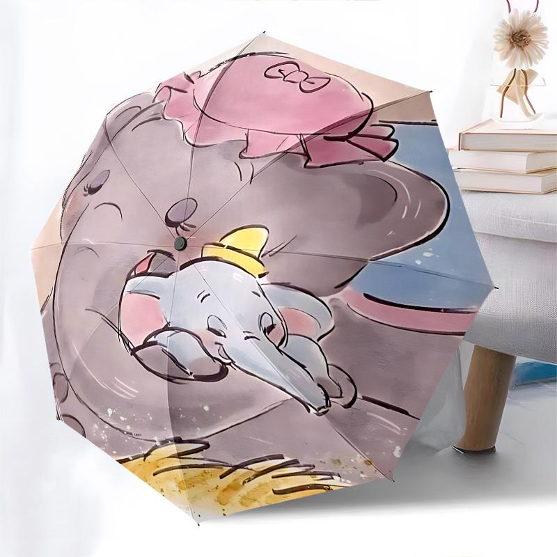 Dumbo and his mother Themed Automatic Opening and Closing Umbrella, Brightly Colored 8-rib Portable Umbrella, Suitable for Men and Women, A Perfect Gi