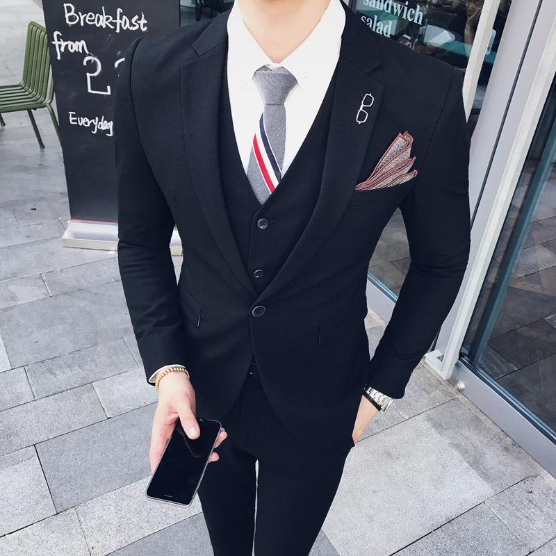 Korean Style Men's Slim Fit Formal Three-Piece Suit
