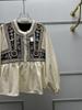 Camicia Larga Ricamata Francese Stile Bohemien con Maniche a Lanterna