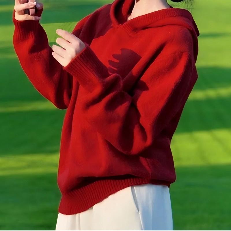 

Однотонный пуловер свитер Осень и Зима Худи свитер Пуловер куртка для женщин S красный