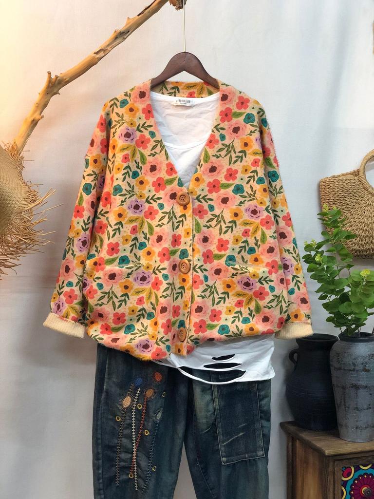 Factory new autumn and winter cute printed imitation mink velvet jacket women's Korean version loose lazy sweater