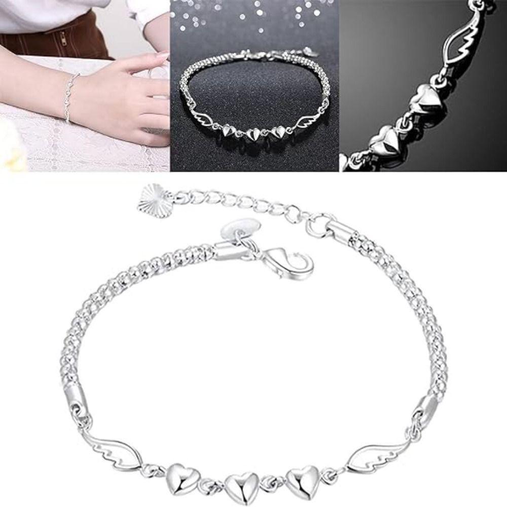 

Alloy Love Heart Wing Bracelet Adjustable Wrist Chain Fashion Bangle Woman