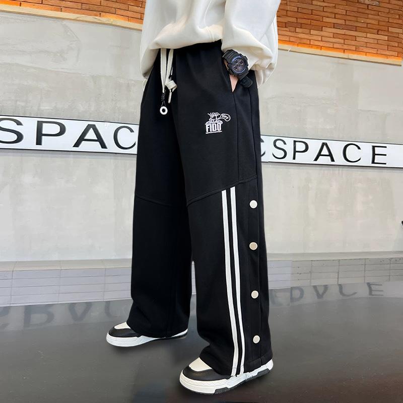 Teenager Boys Fashion School Cool Pants with Side Stripe Brown Grey Sports Child Trackpants Spring Autumn Kids Trousers