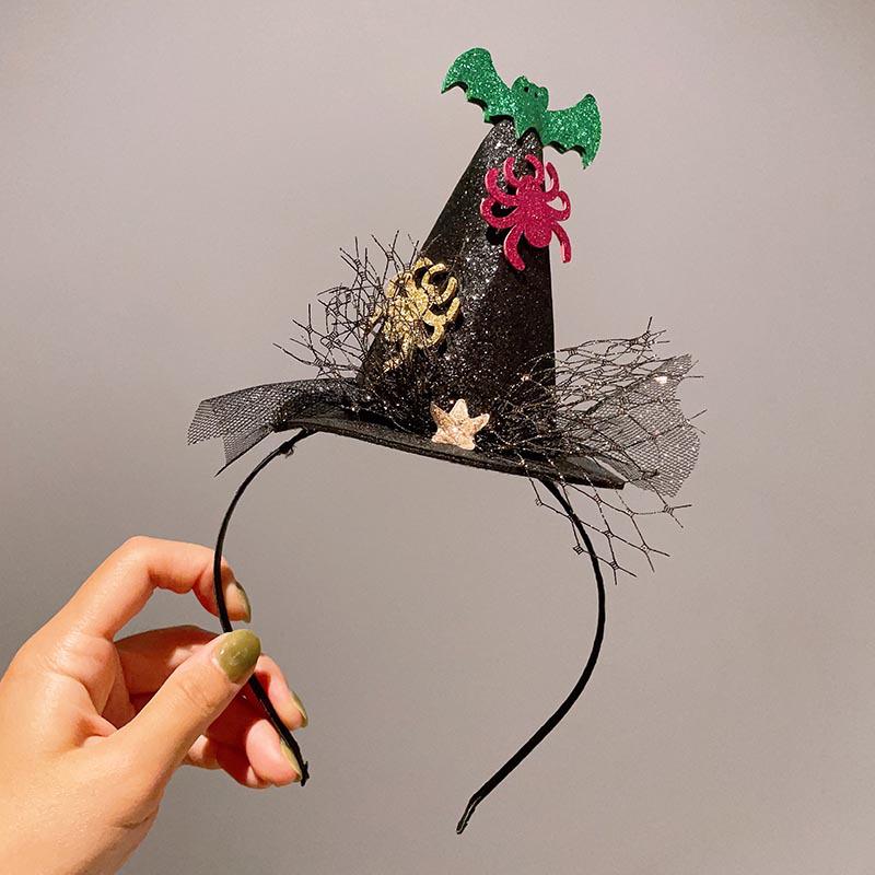 Quirky Pumpkin Bow Mesh Headband for Kids - Halloween Skull Witch Hair Accessory