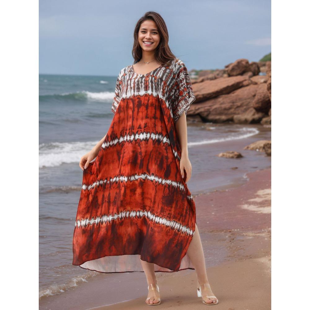 

Бохо Кафтан Платье Большого Размера, Женское Пляжное Платье Макси Большого Размера one size