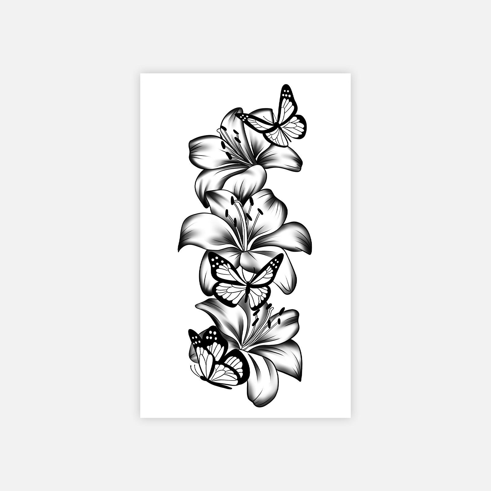 High-Value Dark Retro Butterfly Flower Plain Flower Arm Tattoo Sticker 11*18CM