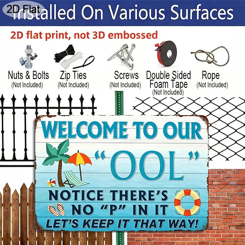 4pcs Welcome To Our Poolside Paradise Aluminum Metal Sign, 8×12 Inch Vintage Poolside Wall Decor Plaque for Backyard, Patio, Outdoor