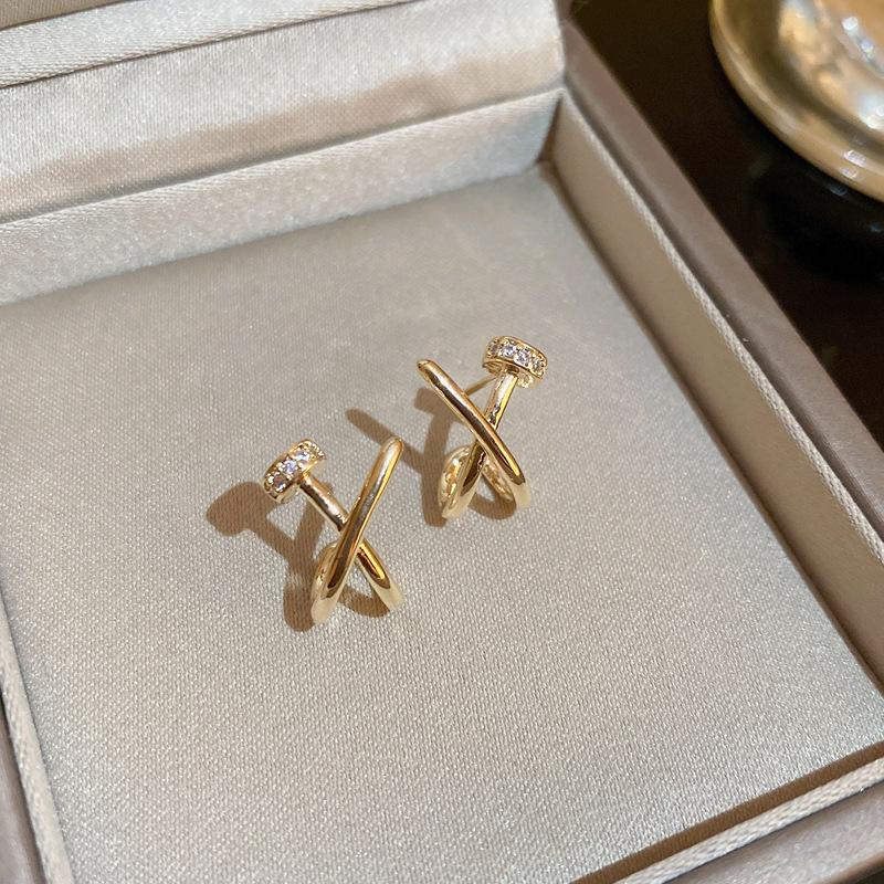 

Simple Geometric Intersection Nail Stud Earrings Fashionable Dainty Earrings for Women Girls Party Wedding Jewelry Gifts золотой