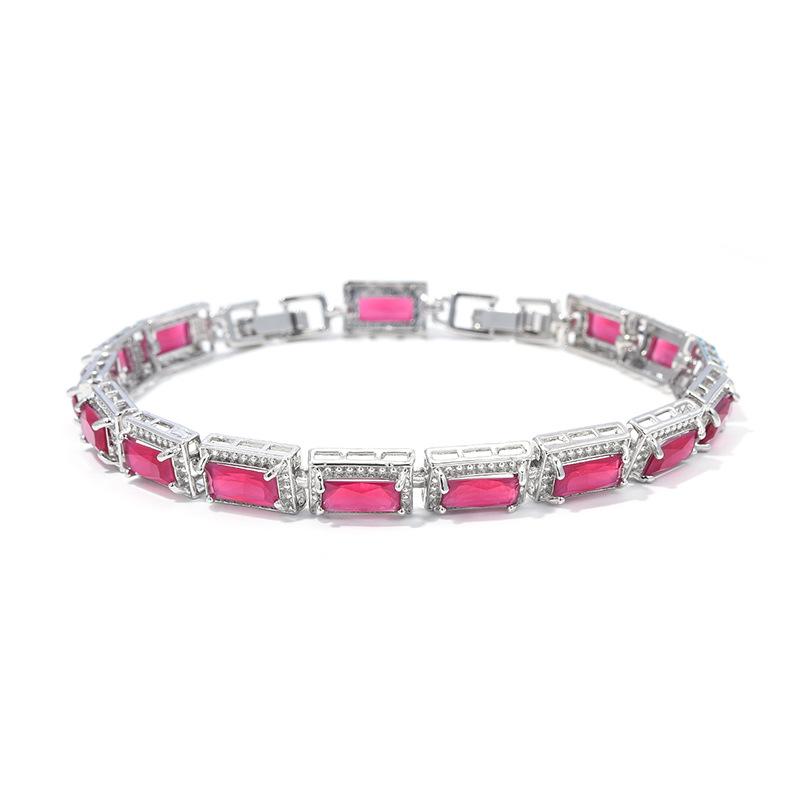 Light Luxury Square Multi-Colored Zircon Inlaid Bracelet, Women'S Silver-White Jewelry, Bridal Jewelry.