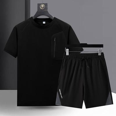 Summer Plus Casual Short Sleeved Shorts Fashion Set for Men, Breathable and Versatile, Loose and Sporty