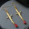 Boucles d'oreilles Dague Créatives Mode Boucles d'oreilles Pendentifs Rouge Sang Accessoires d'Horreur Bijoux pour Filles Halloween Accessoires Cadeau
