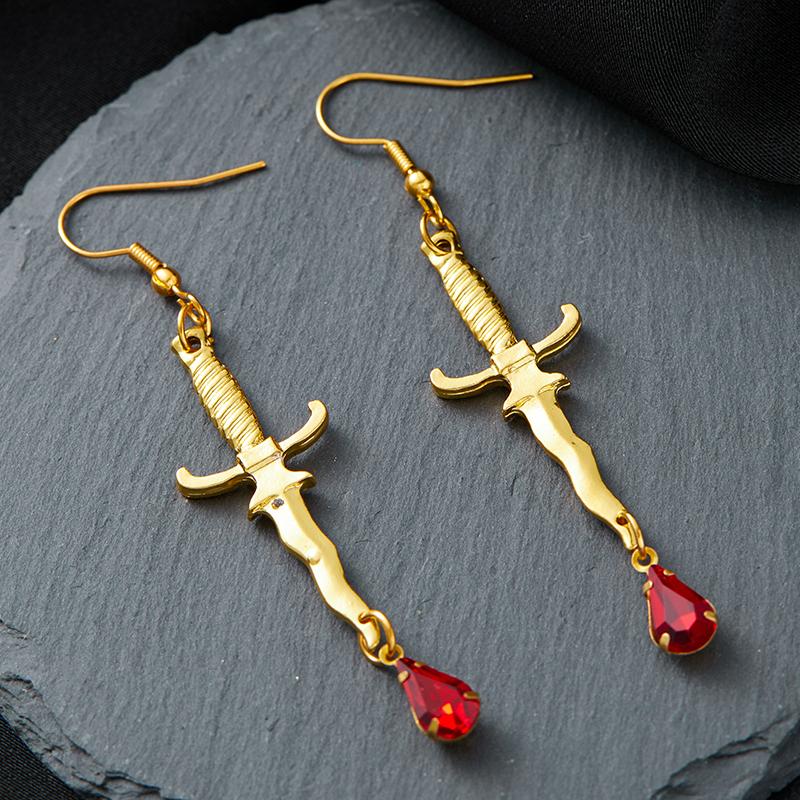 Boucles d'oreilles Dague Créatives Mode Boucles d'oreilles Pendentifs Rouge Sang Accessoires d'Horreur Bijoux pour Filles Halloween Accessoires Cadeau