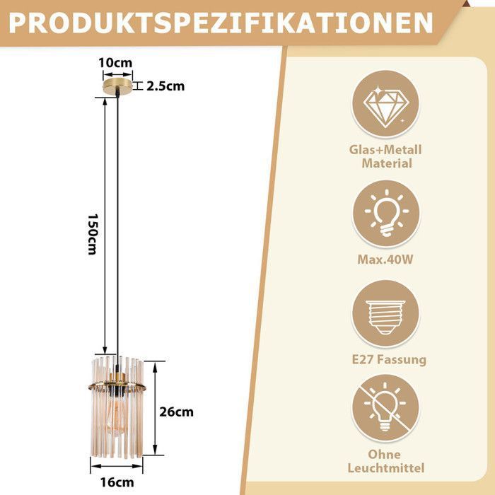 Pendant Lamp - NETTLIFE - Nettlife 1-light Pendant - E27 - Gold - Ø 16 Cm