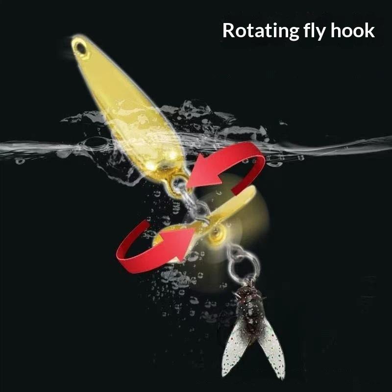 5Pcs Fly Spinning Propeller Metal Sequins Insect Soft Bait Micro Fishing Flies Fly Fishing Hook Trout Bass Fishing Lure Baits