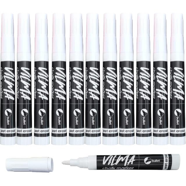 VILMA White Liquid Chalk Markers Wet Erase Marker Window Pens for Chalkboard Signs, Windows, Blackboards,Glass,12 Pack