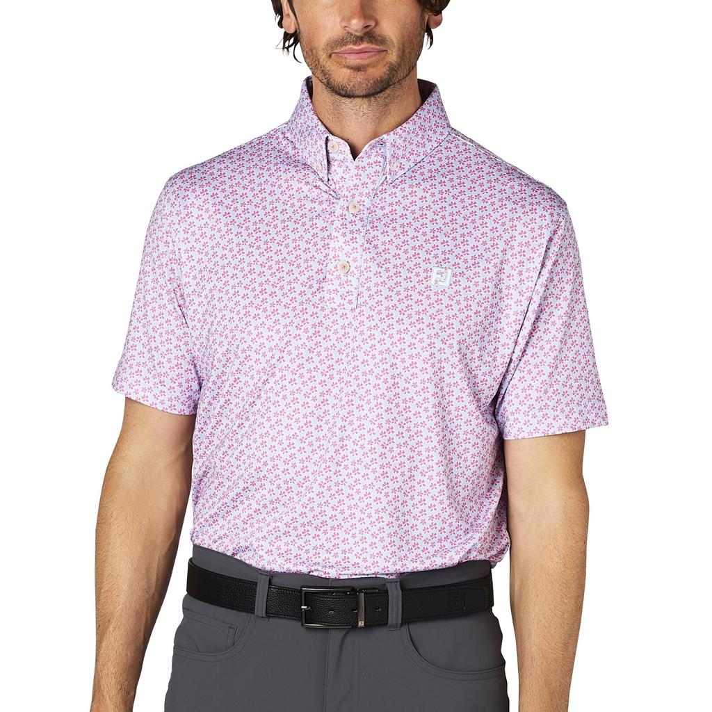 FootJoy Skyway Men's Floral Print Short Sleeve Button-Down Golf Shirt, Size XL (FJ-S25-S14, 34558-XL)