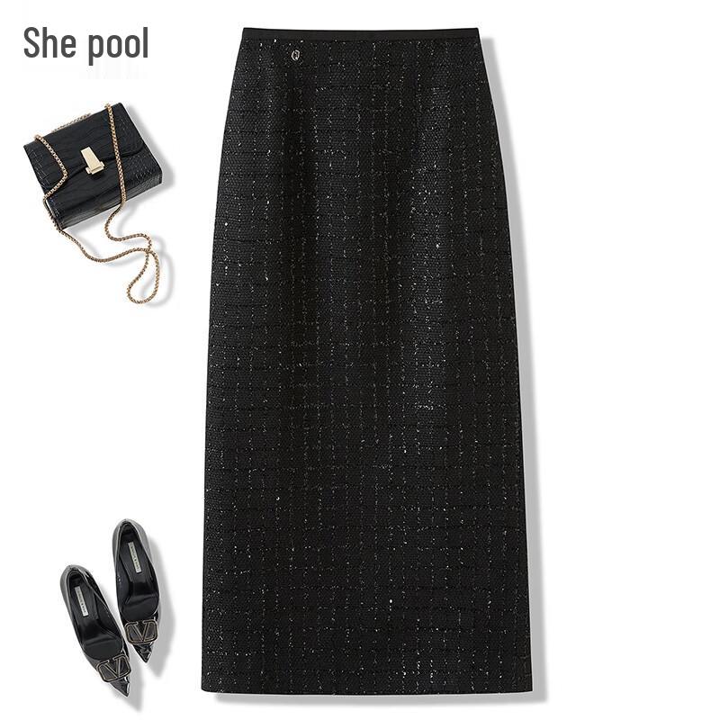 Women s High-Waisted Plaid A-Line Slit Skirt M