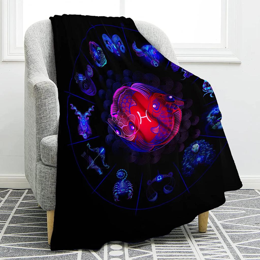 Twelve Constellation Flannel Throw Blanket Gifts for Women Kids Girls Decor for Home Bedroom Living Room Soft Cozy Lightweight