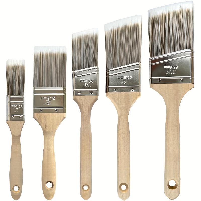 5pcs Professional Grade Synthetic Fiber Bristle Paint Brushes Set - Wooden Handles for Wall Cabinet and Fence Detail Work