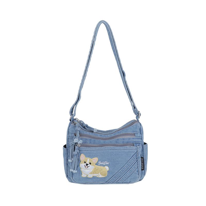 Multi-pocket Dog-pattern Casual Commuting Lightweight Large-capacity Shoulder Bag with Crossbody Strap Casually