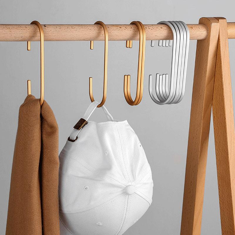 5Pcs C Shape Hooks For Closet,Gold/Silver Multi-Functional Hanging Metal Hook For Clothes Bags Hats,Closet Organizer System