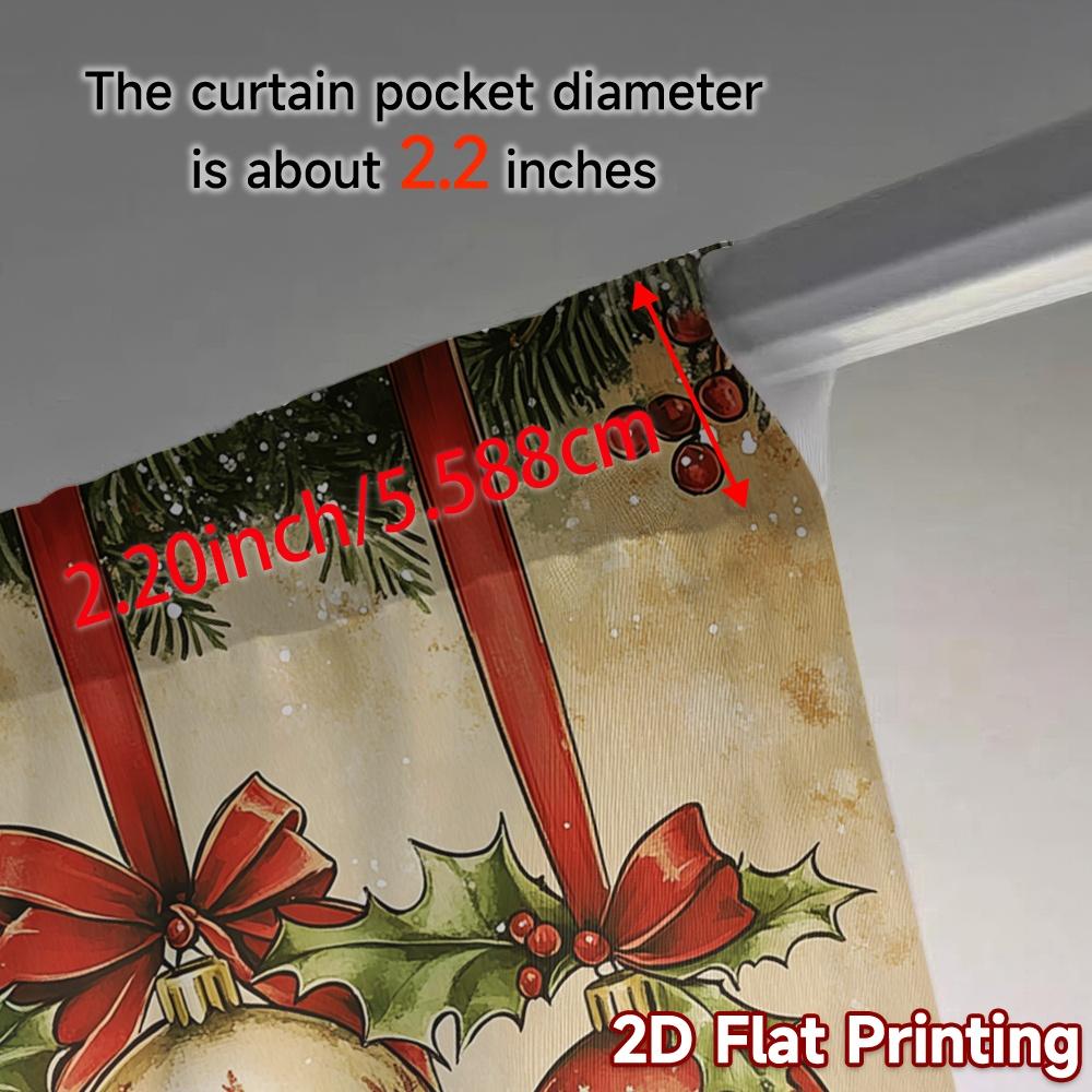 2pcs,Curtains Christmas Ornaments Holly Bows (3) Modern Minimalist Curtains Yarn Curtains Room Decor Ldeal for Living Room,