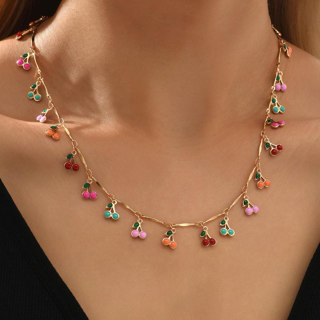 Summer Beach Resort Style Colorful Cherry Copper Foot Chain Necklace