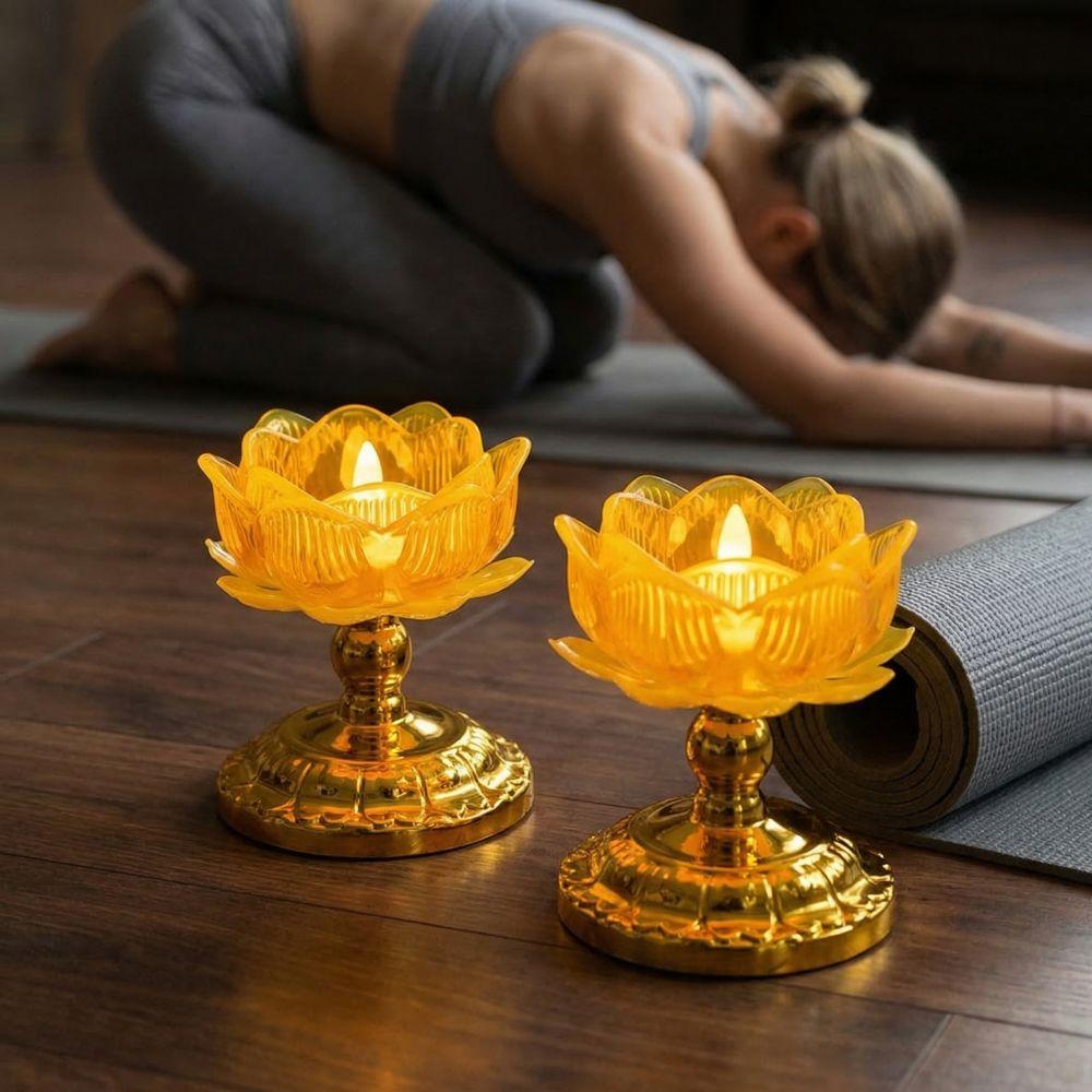 2Pcs Battery Operated Electronic Lotus Lamp Ornament Swing Flameless Candles Outdoor Night Lamp