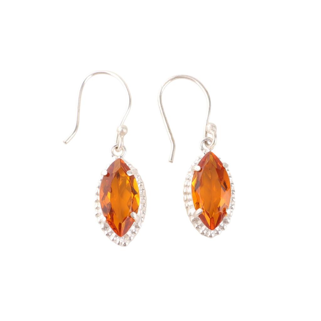 Natural Yellow Citrine Gemstone 925 Solid Silver Jewelry Handmade Earrings 1.4" EE-169-5
