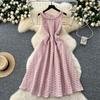 Summer Women Elegant Sleeveless Luxury Beading Collar Jacquard Flower Pink Birthdays Party Ball Gown Dresses