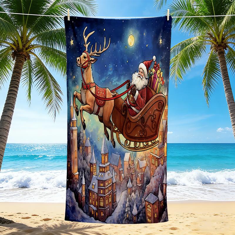 1Pc Santa Claus Beach Towel Quick Dry Multiuse For Beach Pool Gym Yoga Home Travel Christmas Halloween Xmas Gift S132