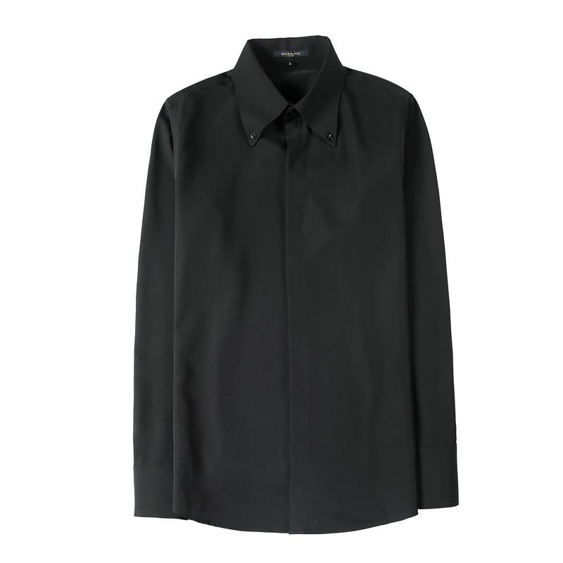 Men's Long-Sleeve Non-Iron Shirt with Hidden Placket and Big Point Collar – Korean Style, Casual Temperament