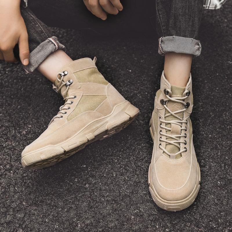 Spring men's shoes new high-top men's board shoes outdoor casual men's shoes lace-up tooling shoes platform men's casual shoes