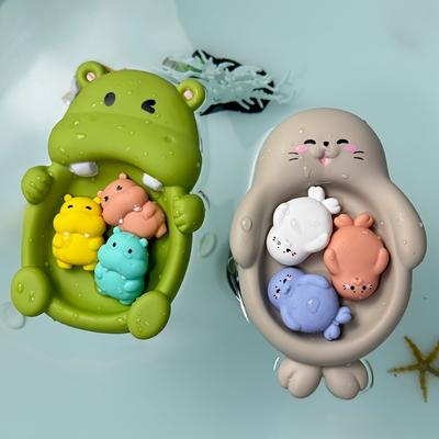 4pcs Youngsters's Bathroom Floating Animal Hippo Otter Sealed Floating Play Toy Youngsters Bath Bath Toy, Mixed Colors, Durable Material, Suitable