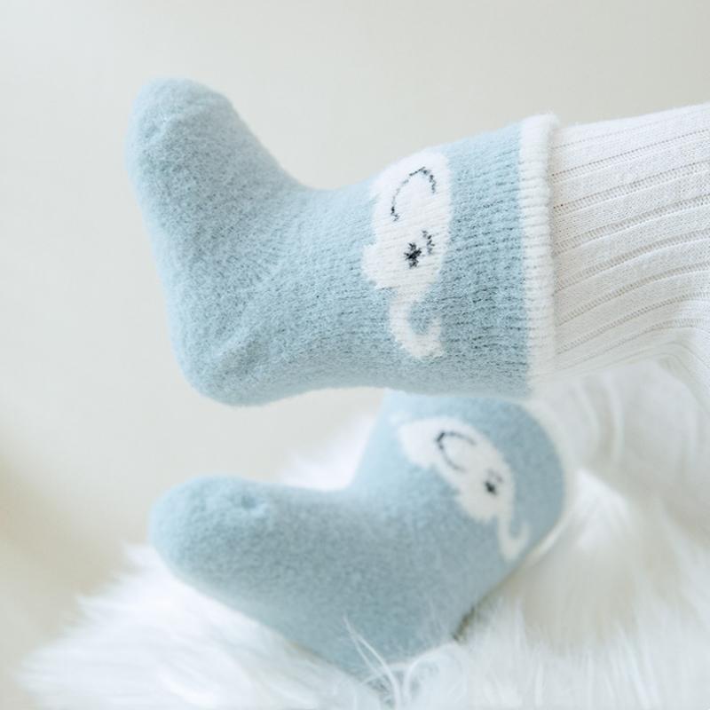 Baby Plush Socks Cartoon Solid Color Newborn Girls Boys Mid Tube Socks Warm Non-slip Floor Sleeping Sock Autumn Winter