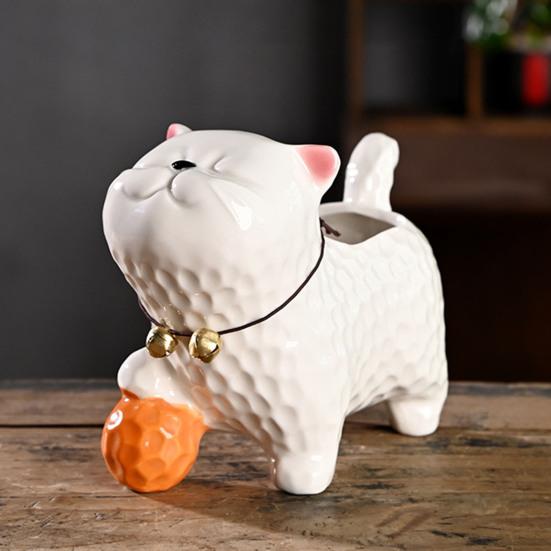 Ceramic Animal Plant Pot Cute Kitty Flowerpot with Drainage Hole Decorative Sheep Pig Planter for Succulents Home Room Office Desk Decor