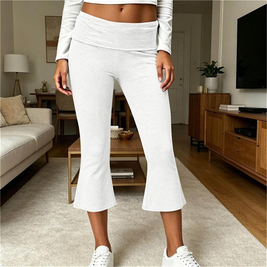 Women's Low- Yoga Pants with Flare Bell Bottom and Fold-Over Waist, for Yoga, Gym, and Casual Wear