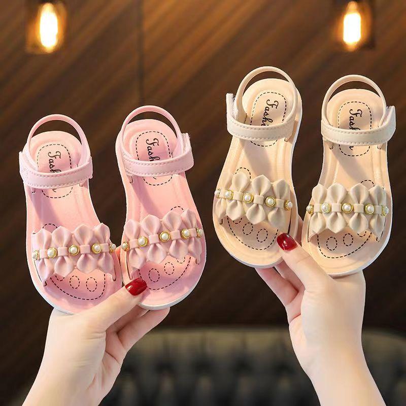 New Summer Fashion Beading Decoration Sandal For Aged 3-7 Girls Children Slippers Soft Non-slip Seabeach Flip Flops Kids Shoes