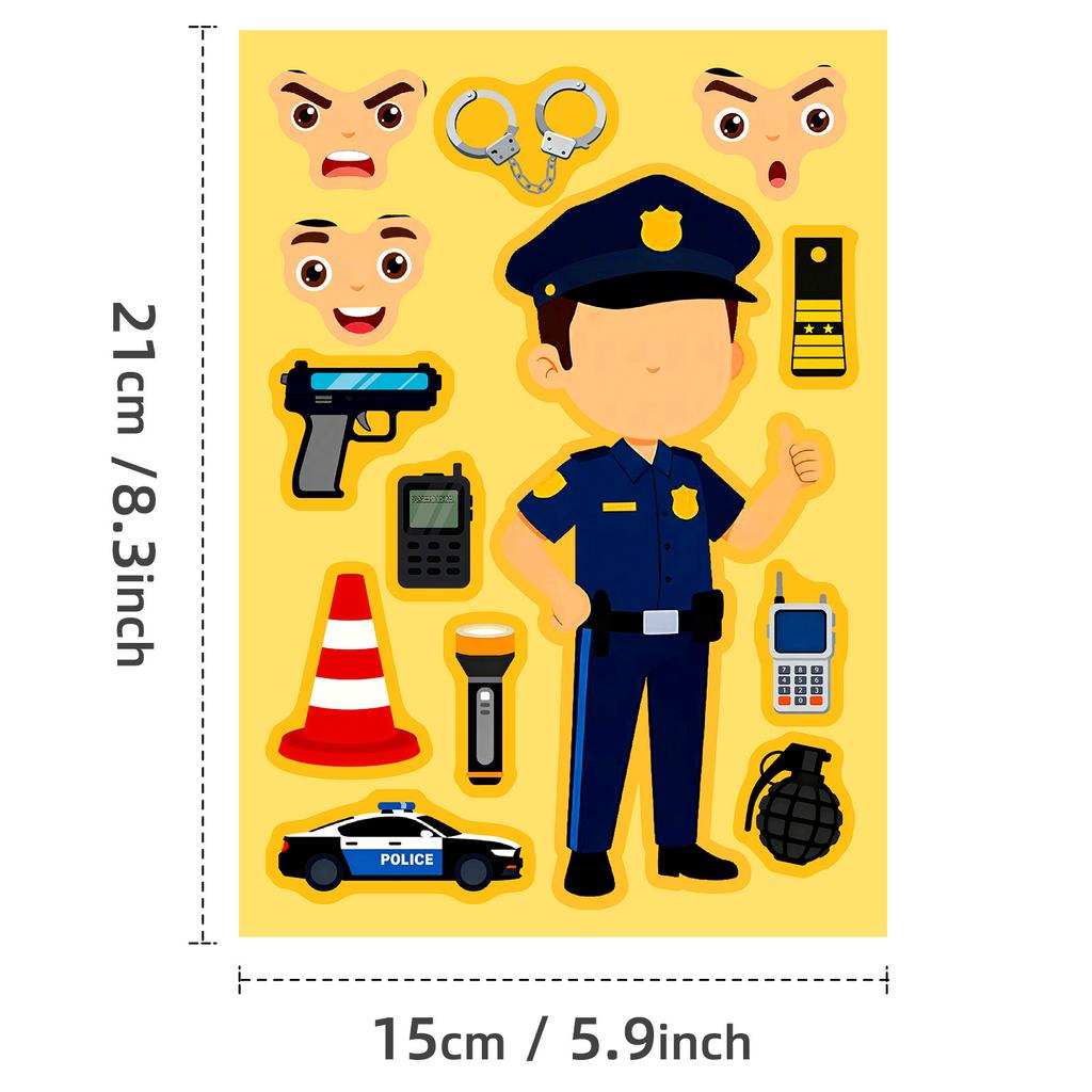 6 Sheets/Pack Occupational Puzzle Face Changer Sticker Children'S Enlightenment Cartoon Character Decorative Sticker