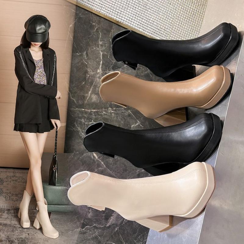 Fashion Luxury Women's Boots Fashion Summer Zippers Ankle Boots Square Heel Shoes for Women Anti-slip Thick Sole Leisure Commute Boots