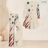 Women Plus Size Beige Printed Two Piece Set V Neck Long Sleeve Flared Top And Flared Pants
